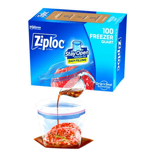 Ziploc Quart Food Storage Freezer Bags, Stay Open Design with Stand-Up Bottom, Easy to Fill, 100 Count