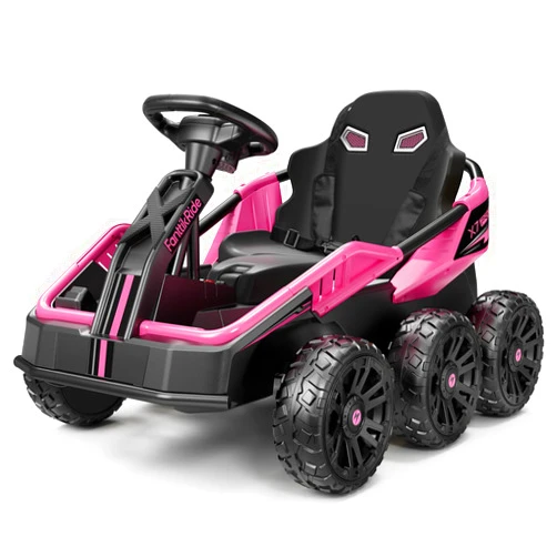 FanttikRide X7 Pro 6x6 24V Ride on Toys for Big Kids, Six Eva Wheels UTV, 4x75W 5.9MPH Powerful Electric Car, 4WD/2WD Switch, Parent Remote, Four Shock Absorbers, for Ages Three and Up, Pink
