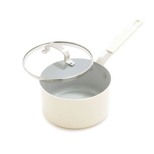 GreenPan x Bobby Flay 2.53QT Saucepan with Glass Lid, Professional Grade Aluminum, PFAS & PFOA-Free Ceramic Nonstick, Induction Suitable, Stay-Cool Silicone Handle, Dishwasher & Oven Safe, Cream