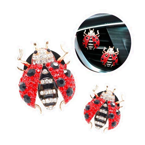 ORIESSE Cute Red Ladybug Car Air Freshener Vent Clips 2pcs Car Vent Clips Car Accessories Bling Car Decorations Women Refillable Car Diffuser with Felt Pads