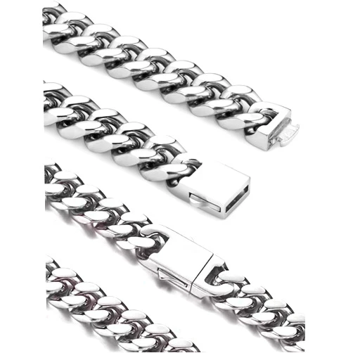 Inscca Cuban Link Chain for Men Necklace 316L Surgical Steel Silver Color Chain Mens Thick Chunky Hip Hop Jewelry 7/9/11/13mm Width 18