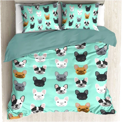 Lynnezilla Duvet Cover 3 Pieces Bedding Set French Bulldog Bedspread Comforter Set Bed Cover All Season Twin/Full/Queen/King Size, 1 Duvet Cover + 2 Pillowcase - Twin Size (68