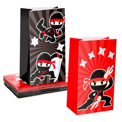 Leinuosen 24 Pcs Ninja Party Favor Bags Ninja Themed Birthday Goodie Candy Treat Bags for Kids Boy Girl Party Decorations(Red, Black)