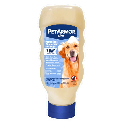 PetArmor Plus Flea and Tick Shampoo for Dogs, Oatmeal Flea Shampoo Kills Fleas, Ticks, and More, Tropical Breeze Scent, 18oz