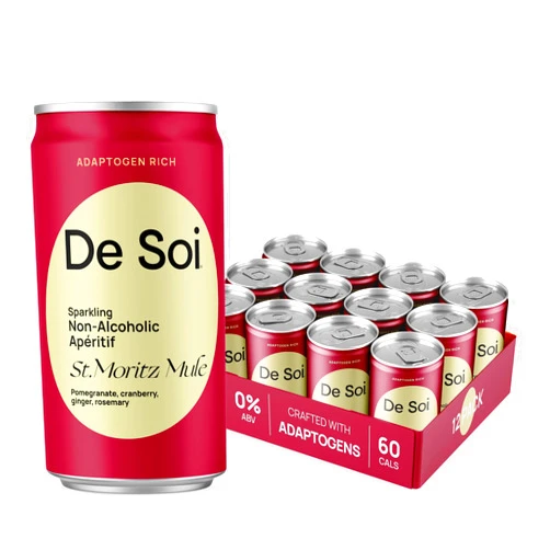 De Soi St. Moritz Mule Mocktails NA Drinks 8 fl oz (12-pack) - Adaptogen Drink, Sparkling Drink with Calming Botanicals, Mocktail Drinks, Gluten Free, No Artificial Flavors
