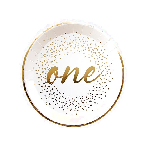Jollity & Co Party Boutique Jollity & Co Party Supplies | White & Gold Onederland Dessert Plates | Great For Milestone Events and 1st Birthday Decorations | Paper, 8 Pack