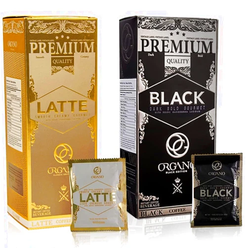 ORGANO Combo Pack 1 Box Black Coffee And 1 Box Cafe Latte, 100% Cetified Organic Gourmet Coffee.