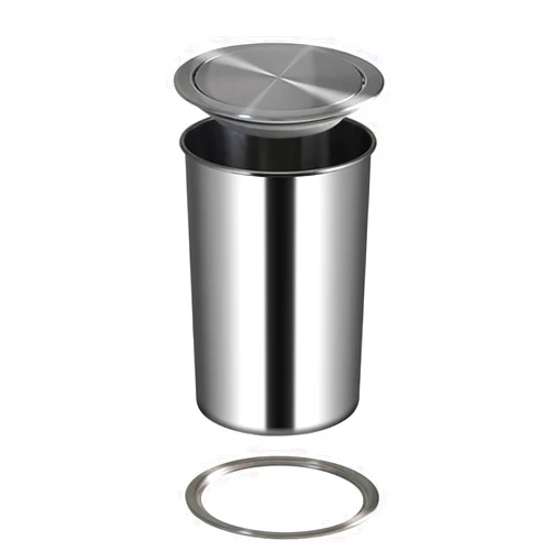 LEASYLIFE 9L/2.6GAL Kitchen Cabinet Countertop Built-in Stainless Steel Trash Can,Built-in Countertop Trash Can, Countertop Lid, Embedded Trash Bin Trash Chute with Lid (9L-Set(Silver))