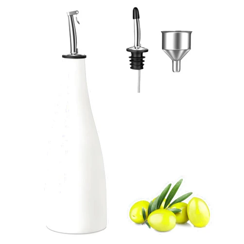 vancasso 16 Oz Ceramic Olive Oil Dispenser Bottle, Bottle Dispenser with Spout and Funnel for Kitchen,Suitable for Oil, Vinegar, Coffee Syrups & Other Liquids, White