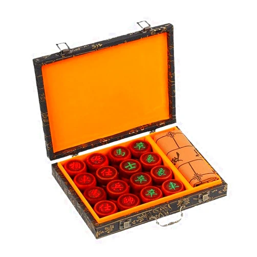 QIFZNG Chinese Chess (Xiangqi) Redwood Chess Pieces Chines Traditional Xiangqi Classic Educational Strategy Board Games 2 Players Travel Game Set