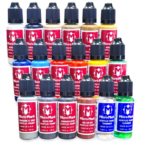 Micro-Mark Acrylic Paint Set for Railroad Models, 18 Colors, 0.68 fl. oz Bottles, Made in USA
