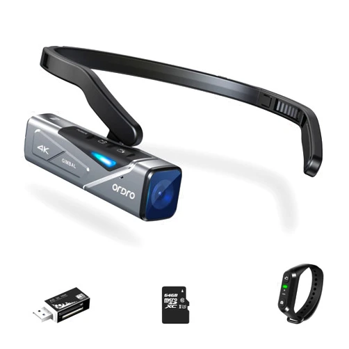 ORDRO 4K Video Camera, Head-Mounted Camera 4k Camcorder FPV Vlog Camera 60FPS Wearable Vlogging Camera with Wireless Remote Control, Strap, 64G MicroSD Card, Build-in 1000mAh Rechargeable Battery