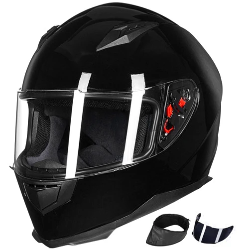 ILM Full Face Motorcycle Street Bike Helmet with Removable Winter Neck Scarf + 2 Visors DOT Model-JK313