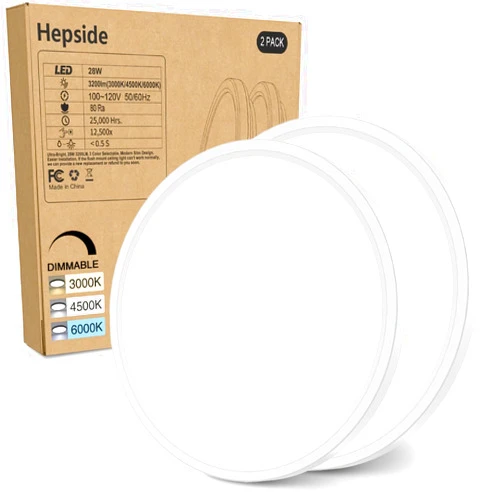 Hepside 2PACK Flush Mount LED Ceiling Light Fixture White, 12Inch 28Watt, Dimmable & 3000K-4500K-6000K 3 Color Selectable Ceiling Lamp 3200LM Low Profile Ceiling Light for Kitchen Bedroom Hallway Porch