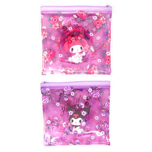 MENBLY My Melody & Kuromi Flat Vinyl Pouch Case (1pc)- Cosmetic Bag with Zipper Closure, Perfect as Makeup Bag or Pencil Case, Ideal for Kawaii Anime Lovers - Size 140x120mm