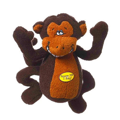 Multipet Deedle Dude 8-Inch Singing Monkey Plush Dog Toy, Brown
