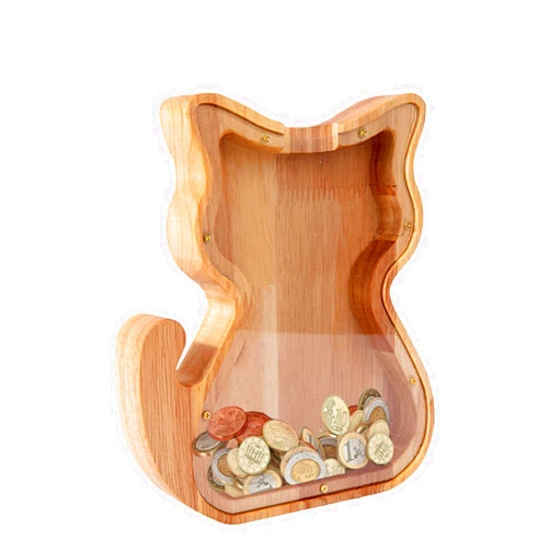 XJHEYLZ Piggy Bank,Cute Money Bank for Boys and Girls,Wooden Piggy Bank for Kids,Savings Box, Coin Bank, Savings Creative Saving Coin Jar for 3.4.5.6.7.8.9 Years Old and Daily Life. (Small, Cat)