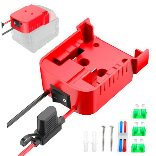Kzreect Power Wheels Adapter for Milwaukee M18 Battery Adapter, 18V Power Wheels Battery Converter Kit with Fuses Holder and Switch, Wire Terminals, 12AWG Wire for DIY (1-Pack)