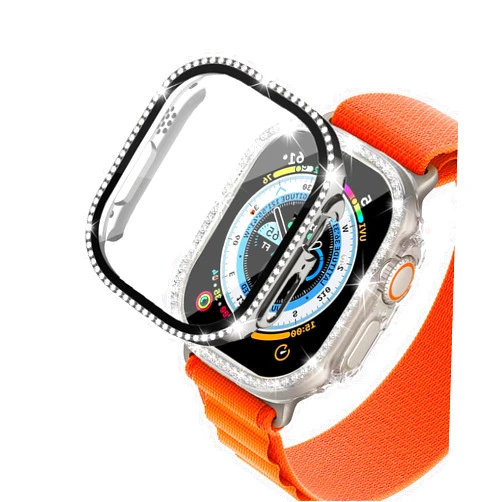 DEALELE 2-Pack [2 in 1] Cases Compatible with Apple Watch Series Ultra 2 / Ultra 49mm, Bling Diamond Protective Case Cover with Screen Protector for Women Men (49mm, Black+Transparent)