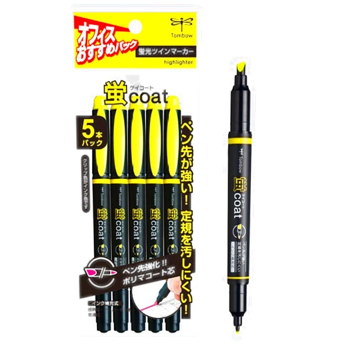 Tombow GCB-511 Highlighter, Firefly Coat, Yellow, 5 Pens