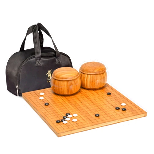 Yellow Mountain Imports Bamboo Etched Reversible 19x19 / 13x13 Go Game Set Board (0.8-Inch) with Double Convex Melamine Stones and Bamboo Bowls - Classic Strategy Board Game (Baduk/Weiqi)
