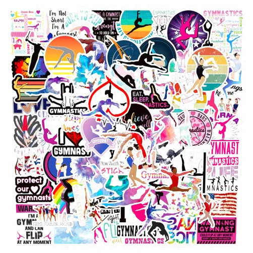 JYXindzkj 100 PCS Gymnastics Stickers Pack,Waterproof Vinyl Decals for Water Bottle Laptop Computer Skateboard Luggage Bike Scrapbook Notebook,Perfect Gymnastics Gifts for Girls and Teenagers.
