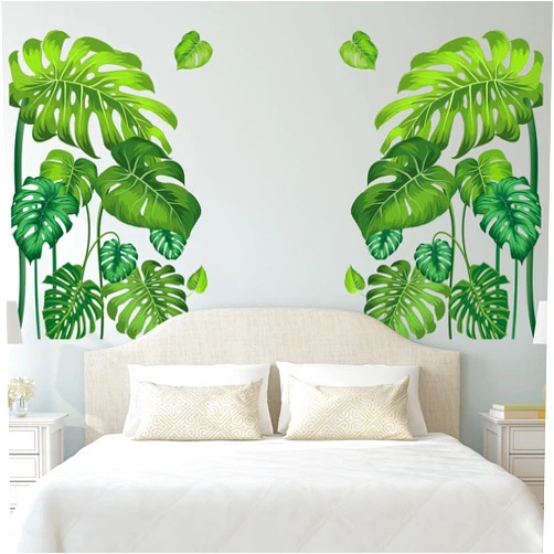 Outus Large Green Tropical Jungle Leaves Wall Decals Palm Tree Leaf Plants Wall Stickers DIY Peel and Stick Removable Monstera murals Leaf Window Stickers for Kids Bedroom Nursery Living Room Decoration