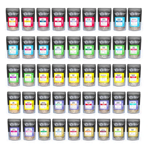 Tiesta Tea - Tiesta Tastings Loose Leaf Sampler Dry Flight Set - High to No Caffeine Tea - Makes Hot and Iced Tea - Assorted Tea Sets with Herbal, Chai, Fruit Teas & More - 45 Resealable Sample Pouches