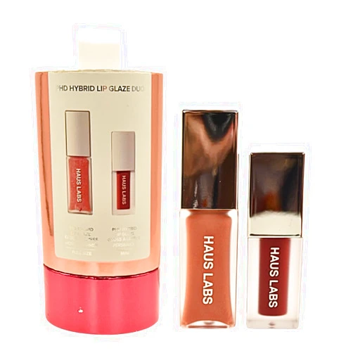 Haus Laboratories Haus Labs PHD Hybrid Innovation Plumping Lip Glaze Duo - Honey Shimmer Full Size & Persimmon Mini