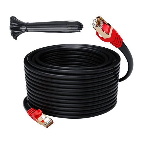 Adoreen Cat 6E Cat 7 Outdoor Ethernet Cable 300 FT,Adoreen 10Gbps Heavy-Duty Shielded Internet Cable From 25-300FT,POE,SFTP,Waterproof Direct Burial&Indoor,Cat6A Cat7 Copper Network Cable RJ45 Patch Cord+Ties