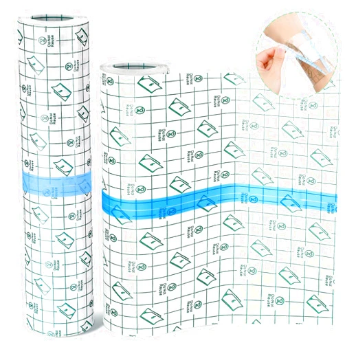 Nuanchu 2 Rolls Transparent Stretch Adhesive Bandage Waterproof Tattoo Bandage Round Transparent Film Dressing Clear Adhesive Dressing Tape for Shower Tattoos(8 Inch, 10 Inch Wide)