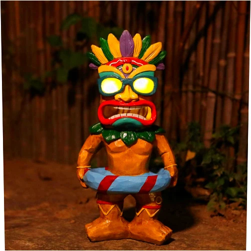 SudsYard Tiki Staue, Outdoor statue with Solar Eyes, Tikis Bar Decor with Solar Light, Tikis Pool Decor, Garden Statues with Swim Ring, Tiki Porch Patio Decorations, Tiki Figurine Gift for Mom Women Friends