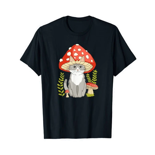 Kawaii Cottagecore Aesthetic Cat Mushroom Hat Cute Cottagecore Aesthetic Cat Mushroom Hat Vintage Cat T-Shirt