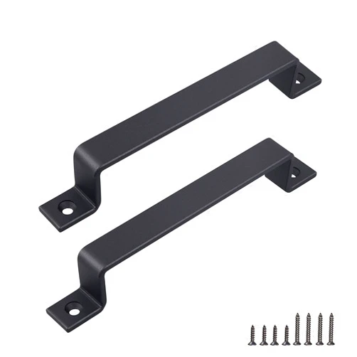 FaithLand Barn Door Handle, Black 10 inch Gate Handle Set (Pack of 2), Door Pull, Pull Handle for Sliding Door Cabinet Closet Drawer Garage Shed- 2 Sets of Different Lengths Screws Included