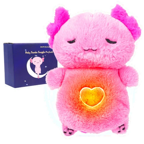 MOFUSAN Soothe Snuggle Axolotl Plush, Soothing Breathing Axolotl Stuffed Animal for Anxiety Adults and Kids, Sleeping Axolotl Plushies with Realistic Breathing Motion and Lights Music