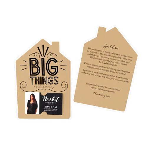 Market Dwellings Set of Big Things Are Happening New Real Estate Agent Introduction Mailers Greeting Cards - Envelopes Included - Designed for Real Estate Agents - Pack of 10 - KRAFT - M26-M001