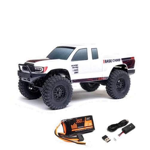 Axial RC Truck 1/24 SCX24 Base Camp 4x4 Rock Crawler Brushed RTR(Everything Needed to Run is Included) - White, AXI-1219T1