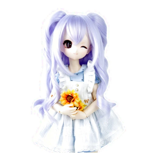 MUZIWIG 1/3 BJD SD Doll Wig for Women Girls, Lavender Pigtails Long Curly Hair Wig for 1/3 BJD Doll Making Hair Heat Resistant Synthetic Wig for HC 8-9 Inch 22-24cm Doll Wig