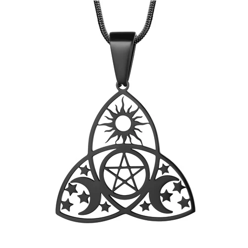 Hipunk Celtic Knot Necklace Viking Pendant - Celtic Norse Triple Odin Horns Crescent Moon of Oden Horn Necklace Mens 316L Stainless Steel Triskelion Amulet Pewter Tribal Protection Viking Triskele Jewelry