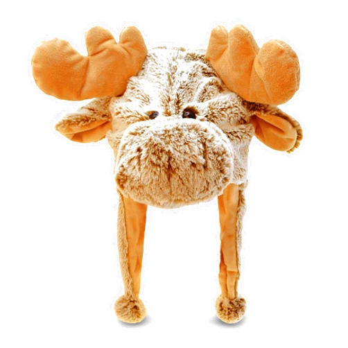 Puzzled Brown Moose Plush Hat - Super Soft Warm Hat With Ear Flaps, Cozy Fleece Winter Hat For Kids & Teens - One Size