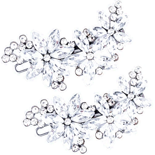 PAGOW Hair Clips, 2Pcs Crystal Flower Bridal Hair Accessories, Silver Rhinestone Hair Pins, Wedding Headpiece for Brides Women Girls