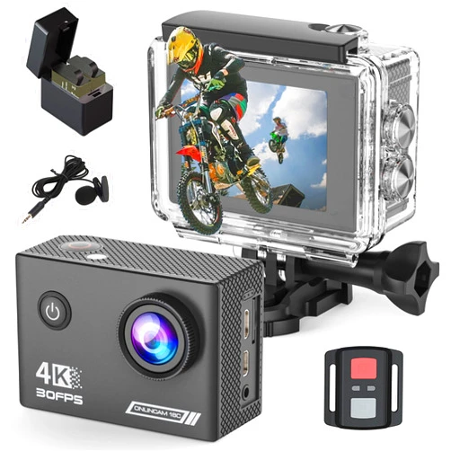 Yolansin 4K 30fps Action Camera - 131ft/40m Waterproof Underwater Camera EIS, WiFi Camera 170°Angle Sports Camera,HD 20MP Bike Camera with 2.4G Remote Control 2 Batteries & Helmet Accessories Kit