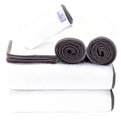 Macouba Bath Towels for Bathroom - Towel Set - White Towels with Grey Trim - Luxury Bath Towels Set of 6, Bathroom Towels, Bath Towel Set, 2 Bath, 2 Hand 2 Face