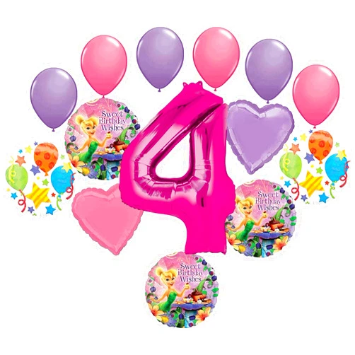 Mayflower Products Anagram Tinkerbell Party Supplies 4th Sweet Birthday Wishes Balloon Bouquet Decorations - Pink 4