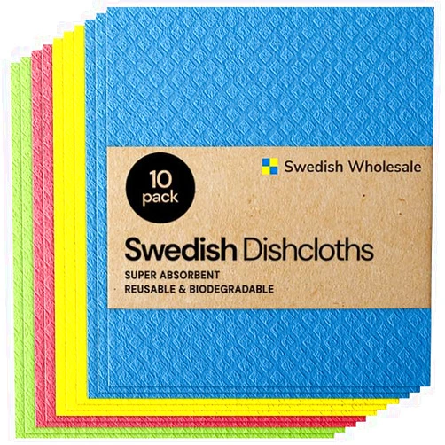 Swedish Wholesale Swedish Dishcloth Cellulose Sponge Cloths – Bulk 10 Pack of Eco-Friendly No Odor Reusable Cleaning Cloths for Kitchen – Absorbent Dish Cloth Hand Towel (10 Dishcloths – Assorted)