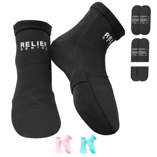 CTR BAND Relief Genius Cold Therapy Socks with Reusable Gel ice Packs - Achieve Relief from Sprains, Muscle Pain, Bruises, Swelling, Edema, Chemotherapy, Arthritis, Post Partum Foot (Black, Extra-Large)