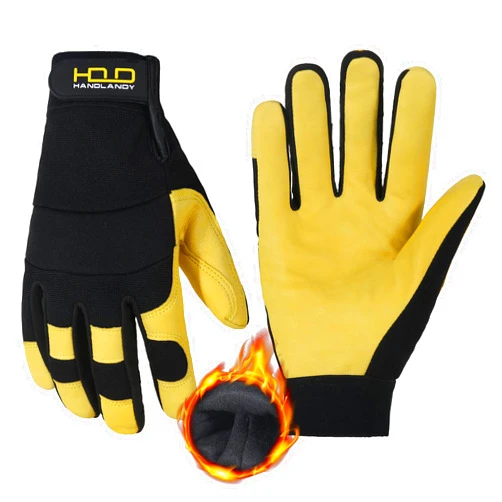 HANDLANDY Winter Work Gloves, Insulated Leather Working Gloves for Men Flexible & Durable Warm Lined Freezer Gloves for Cold Weather (Large, Black)