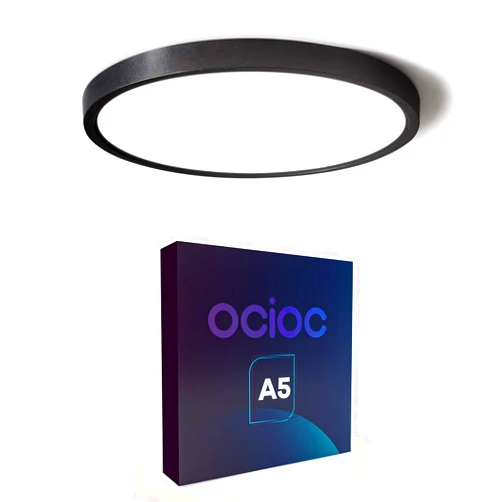 ocioc 12 inch LED Flush Mount Ceiling Light Black, 5000K, Ultra Thin Round Lighting Fixture Ceiling Lights for Bedroom, Office, Hallway, Kitchen, Stairwells 24W