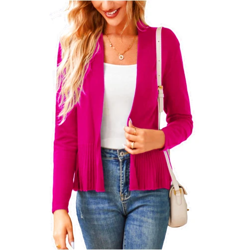 GRACE KARIN Women's Casual Draped Open Front Cropped Cardigan Long Sleeve Sweater Peplum Knit Outwear