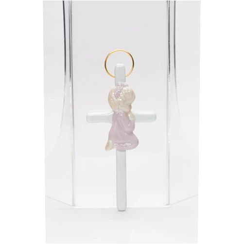 CG Cosmos R8001B Fine Porcelain Praying Girl on Cross Figurine, 5-Inch, Pink